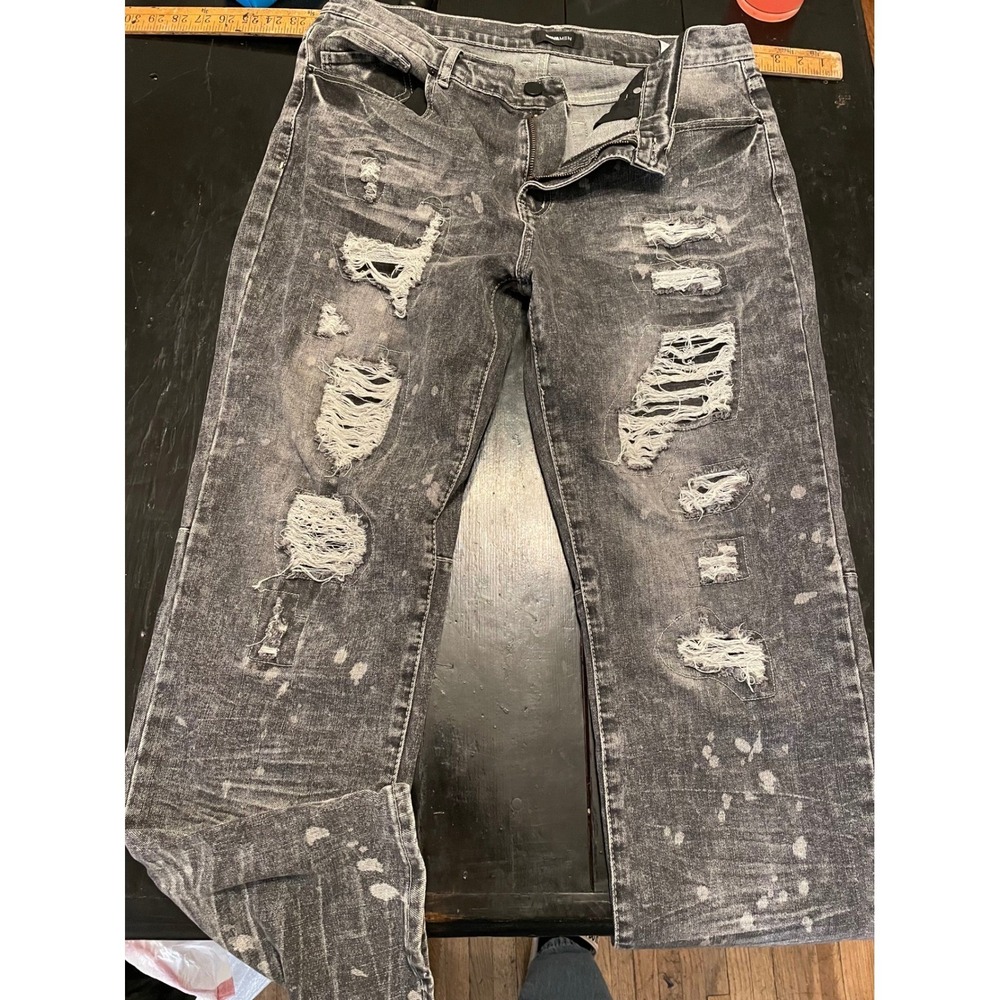 NOVA MEN Distressed Black Wash Ripped Jeans Size 34